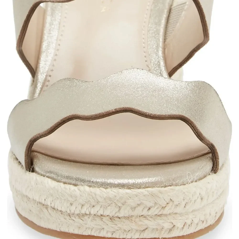Pelle Moda Womens 'Krew' Espadrille Wedge Slide Sandal platinum gold. NWT sz 10